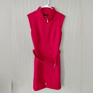 TOMMY HILFIGER women 16 elegant Belted Red Sleeveless Dress Gold Zip Front